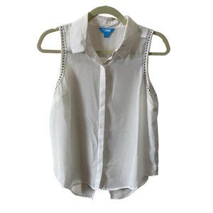 L’amour Nanette Lepore Women Large Sheer Studded Button Front Blouse Sz Large